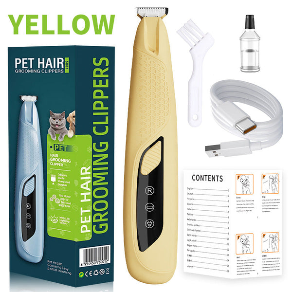Yellow Precision Pet Paw Trimmer Waterproof & Rechargeable Grooming Clipper For Dog Cat Paws Eyes And Ears Dog Grooming