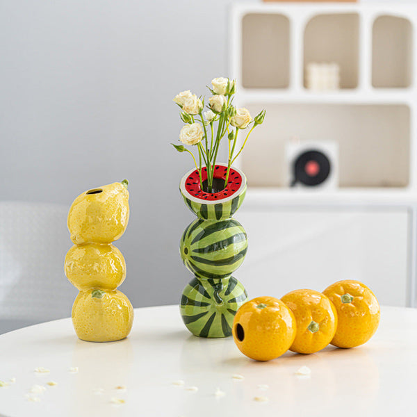 Orange Whimsical Stacked Fruit Ceramic Vase Nordic Style Flower Holder For Modern Home Decor Vases