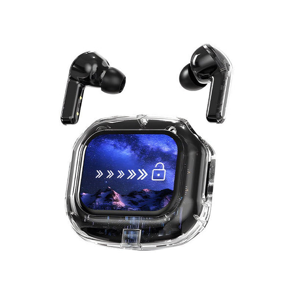 Black Smart Tws With Full Color Lcd Touchscreen Case Bluetooth 5.4 Hifi Stereo & Enc Noise Cancelling Earbuds
