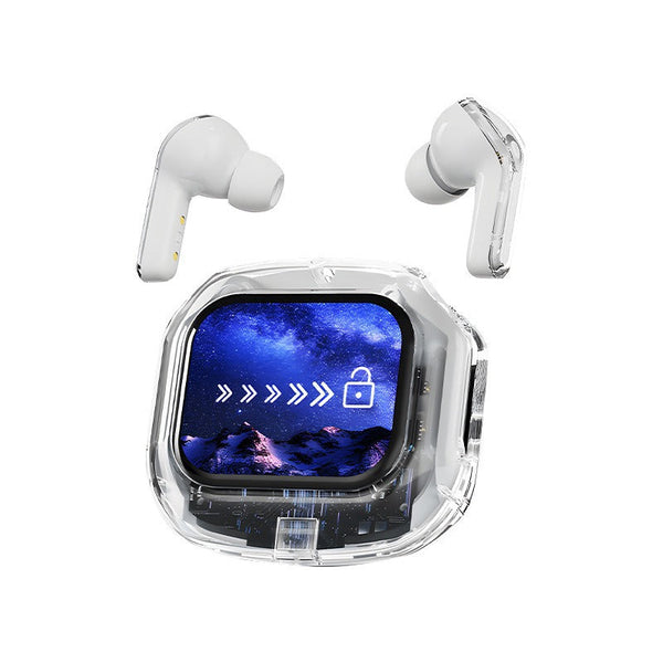 White Smart Tws With Full Color Lcd Touchscreen Case Bluetooth 5.4 Hifi Stereo & Enc Noise Cancelling Earbuds