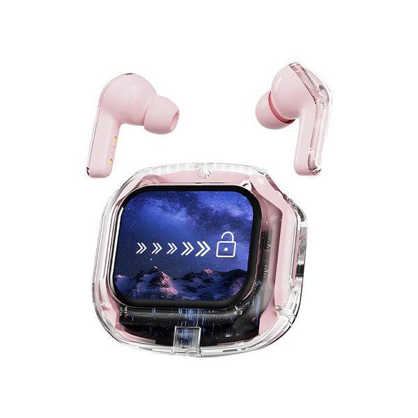 Pink Smart Tws With Full Color Lcd Touchscreen Case Bluetooth 5.4 Hifi Stereo & Enc Noise Cancelling Earbuds