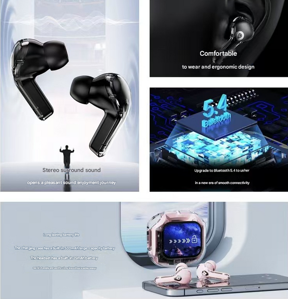 Green Smart Tws With Full Color Lcd Touchscreen Case Bluetooth 5.4 Hifi Stereo & Enc Noise Cancelling Earbuds