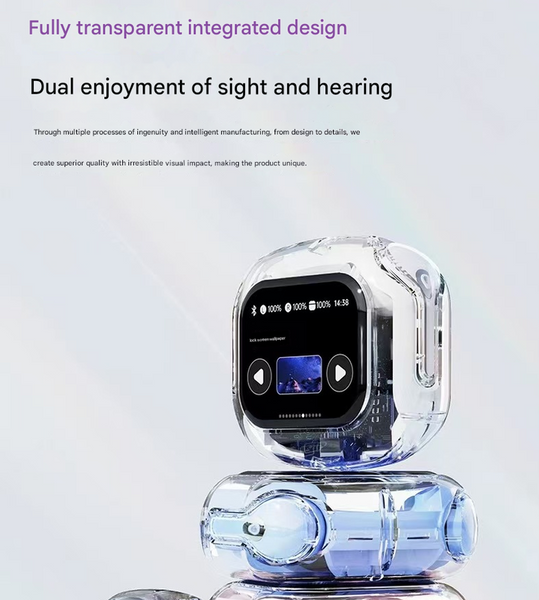 Green Smart Tws With Full Color Lcd Touchscreen Case Bluetooth 5.4 Hifi Stereo & Enc Noise Cancelling Earbuds
