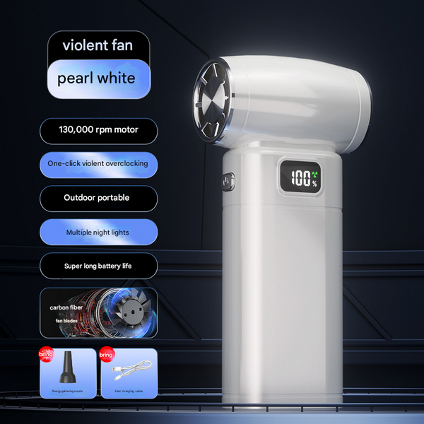 White Portable High Speed Turbo Fan & Air Duster 130,000 Rpm Brushless Motor, Rechargeable Blower Blowers Air Movers & Dryers