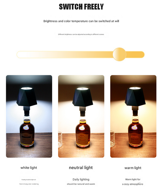Triangular White Cordless Led Bottle Lamp Rechargeable Touch Control Table Light With 3 Color Modes Lamps