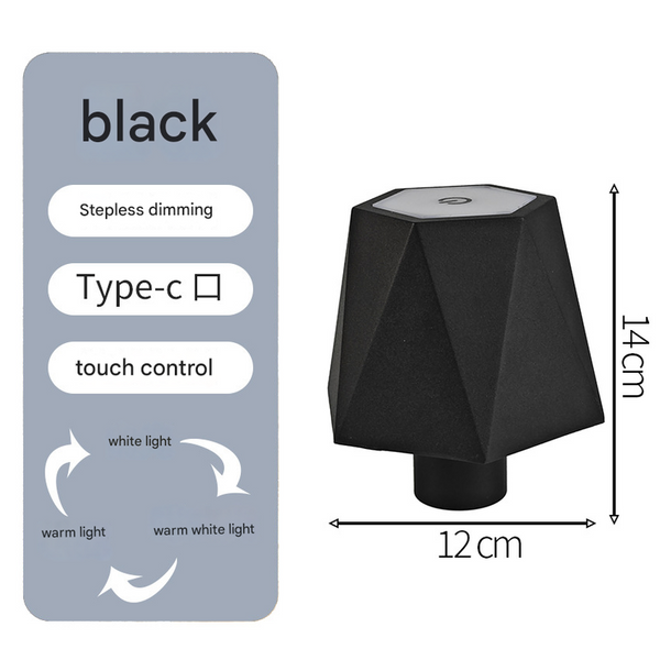 Triangular Black Cordless Led Bottle Lamp Rechargeable Touch Control Table Light With 3 Color Modes Lamps