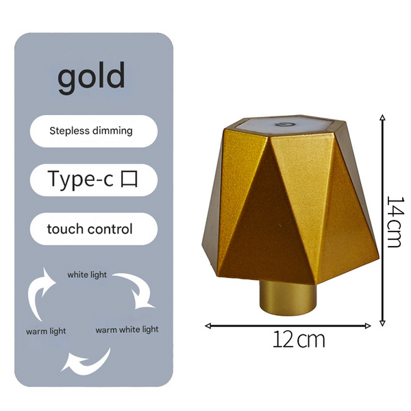 Triangular Gold Cordless Led Bottle Lamp Rechargeable Touch Control Table Light With 3 Color Modes Lamps