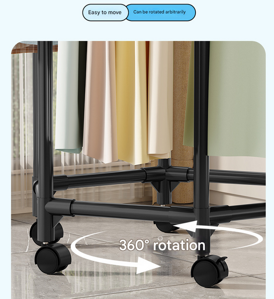 White Double Layer 360 Rotating Portable Garment Rack Heavy Duty Rolling Clothes Stand With Wheels For Bedroom & Laundry Garment Racks