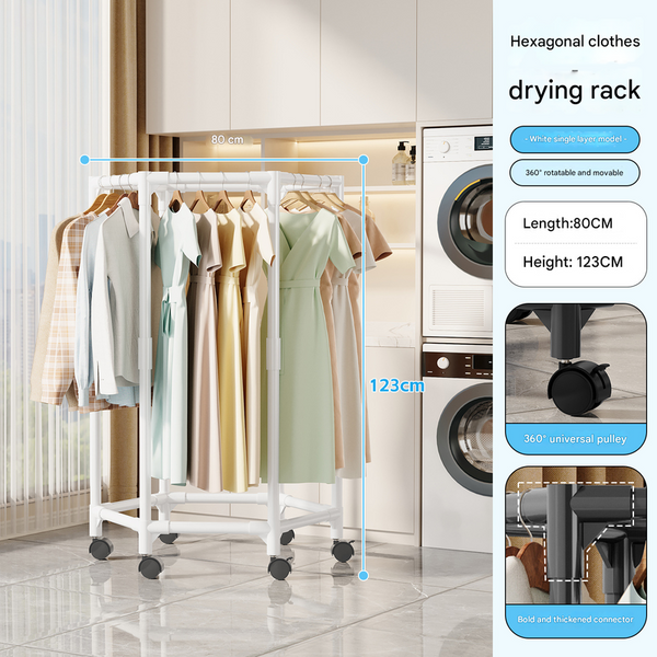 White Single Layer 360° Rotating Portable Garment Rack Heavy Duty Rolling Clothes Stand With Wheels For Bedroom & Laundry Garment Racks