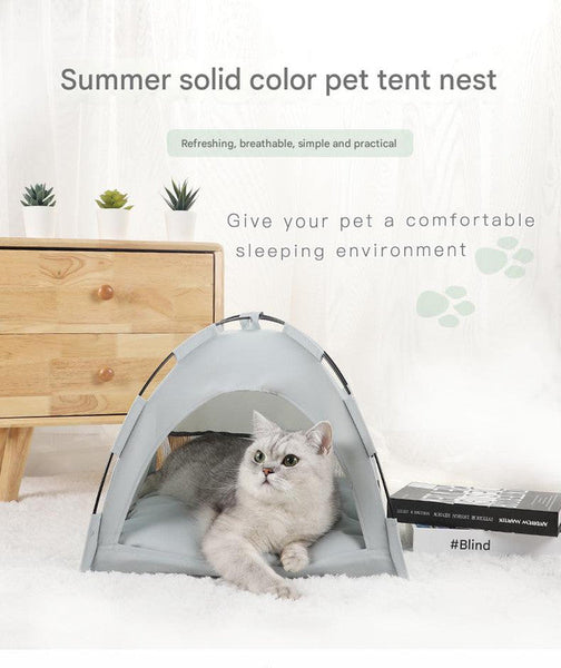 Green Premium Portable Pet Tent Bed With Cooling Mat Breathable Foldable Outdoor Indoor Cat Dog House Shelter For Summer(Size: L) Pet Beds