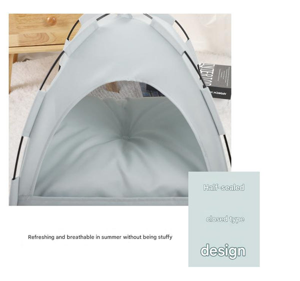 Grey Premium Portable Pet Tent Bed With Cooling Mat Breathable Foldable Outdoor Indoor Cat Dog House Shelter For Summer(Size: L) Pet Beds