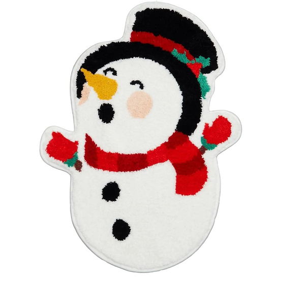 White Snowman Festive Christmas Shaped Floor Mat Plush Non Slip Holiday Accent Rug(Style 3) Seasonal Decorations