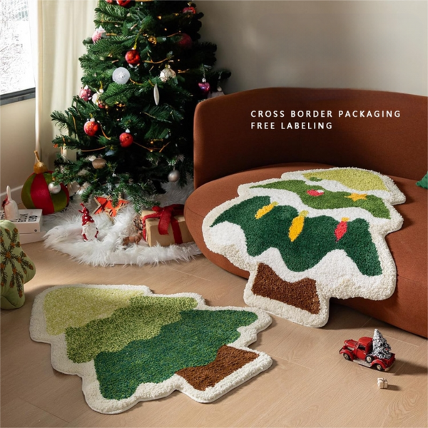 White Snowman Festive Christmas Shaped Floor Mat Plush Non Slip Holiday Accent Rug(Style 3) Seasonal Decorations