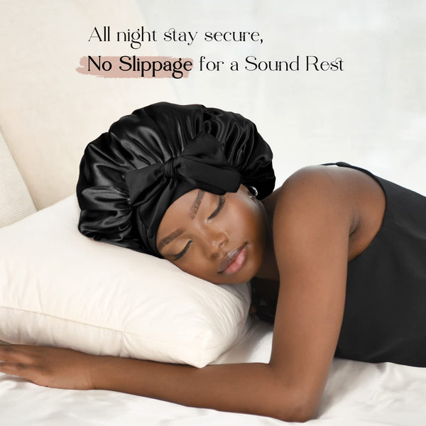 Wine Red Luxury Double Layer Satin Bonnet With Bow Tie Large Hair Protection Sleep Cap For All Types Hair Accessories