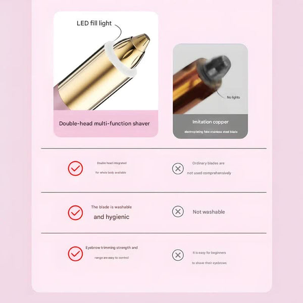 2 In 1 Electric Hair Remover For Women Eyebrow Trimmer & Facial/Body Shaver With Led Light Usb C Rechargeable Pink Clippers & Trimmers