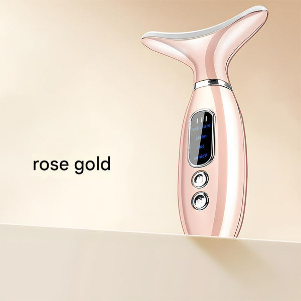 Multi Functional Neck & Face Beauty Massager Constant Heat Ion Infusion Sonic Vibration(Gold) Massagers
