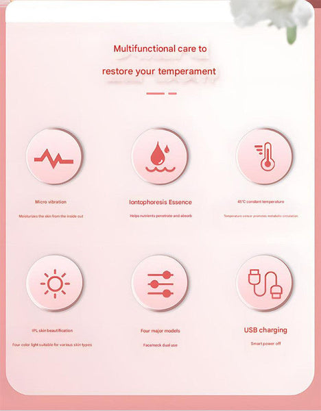 Multi Functional Neck & Face Beauty Massager Constant Heat Ion Infusion Sonic Vibration(Gold) Massagers