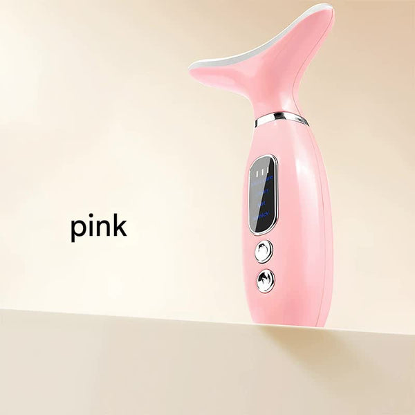 Multi Functional Neck & Face Beauty Massager Constant Heat Ion Infusion Sonic Vibration(Pink) Massagers