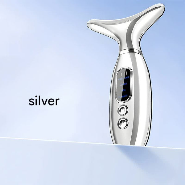 Multi Functional Neck & Face Beauty Massager Constant Heat Ion Infusion Sonic Vibration(Silver) Massagers