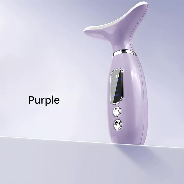 Multi Functional Neck & Face Beauty Massager Constant Heat Ion Infusion Sonic Vibration(Purple) Massagers