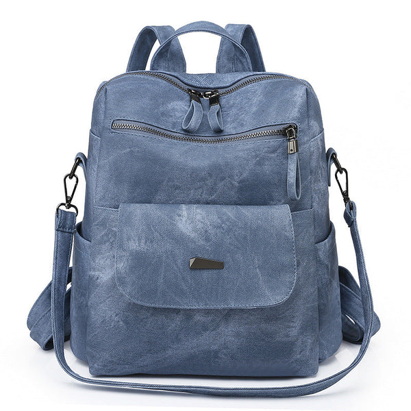 Stylish Women's Pu Leather Backpack Versatile Shoulder Bag With Multiple Pockets Blue Women's Bags & Handbags