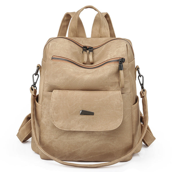 Stylish Women's Pu Leather Backpack Versatile Shoulder Bag With Multiple Pockets Khaki Women's Bags & Handbags
