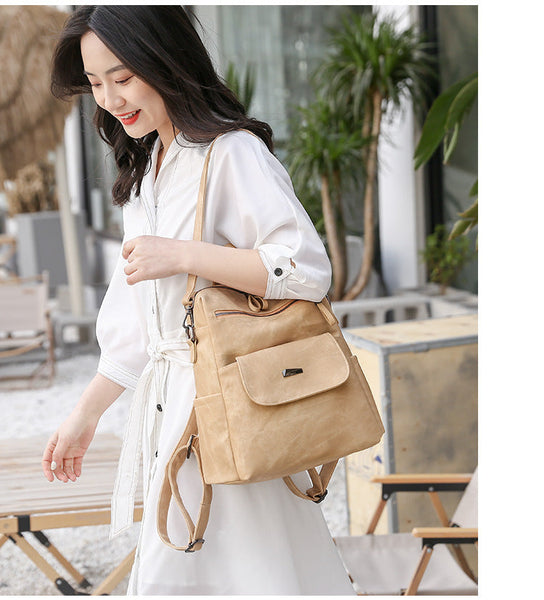 Stylish Women's Pu Leather Backpack Versatile Shoulder Bag With Multiple Pockets Khaki Women's Bags & Handbags