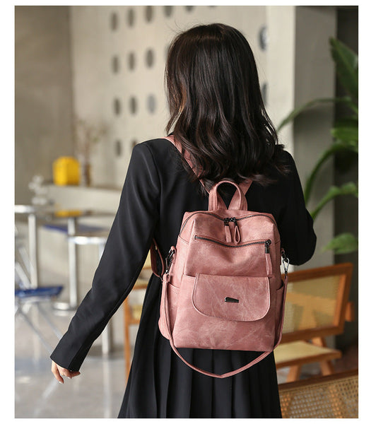 Stylish Women's Pu Leather Backpack Versatile Shoulder Bag With Multiple Pockets Khaki Women's Bags & Handbags