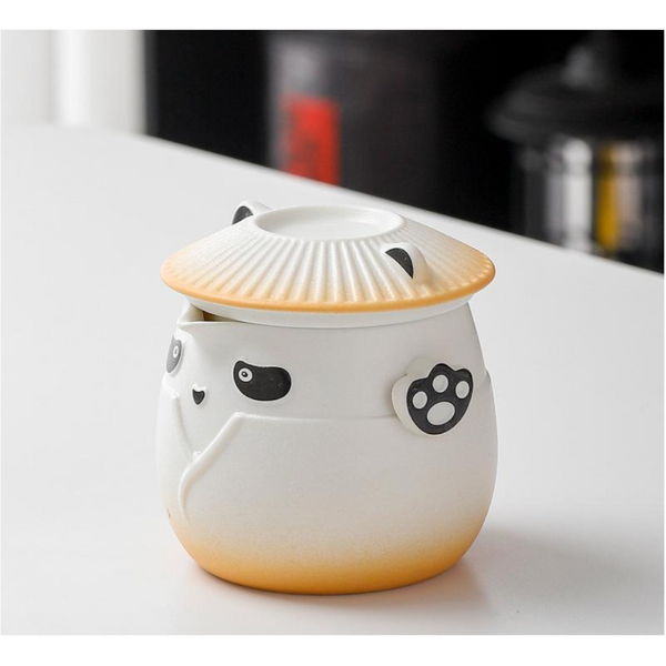Adorable Panda Design Ceramic Tea Infuser Mug Set 310Ml Travel Crackle Glaze Cup With Lid & Strainer(Orange) Mugs