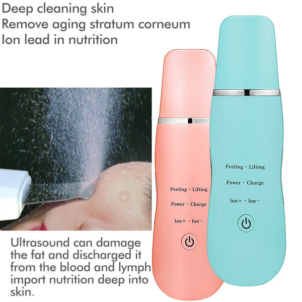 Ultrasonic Skin Scrubber Deep Cleansing Peeling Lifting & Ion Infusion Facial Spatula(Pink) Facial Cleansing Devices