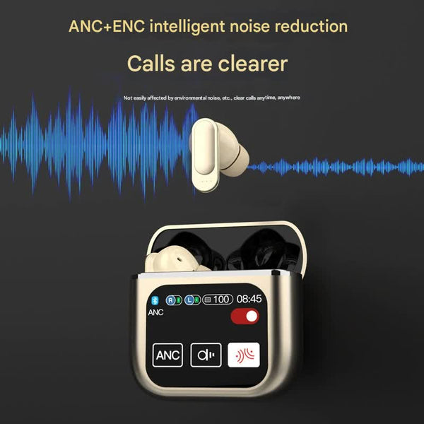 Tws Bluetooth With 1.9 Hd Touch Screen Case Anc/Enc Noise Reduction(Purple)" Earbuds