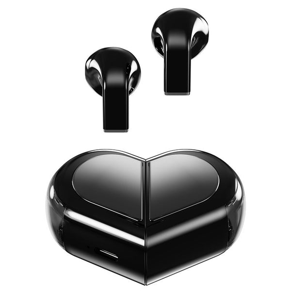Mini True Wireless Bluetooth 5.3 Heart/Capsule Case Touch Control Auto Connect Black Earbuds