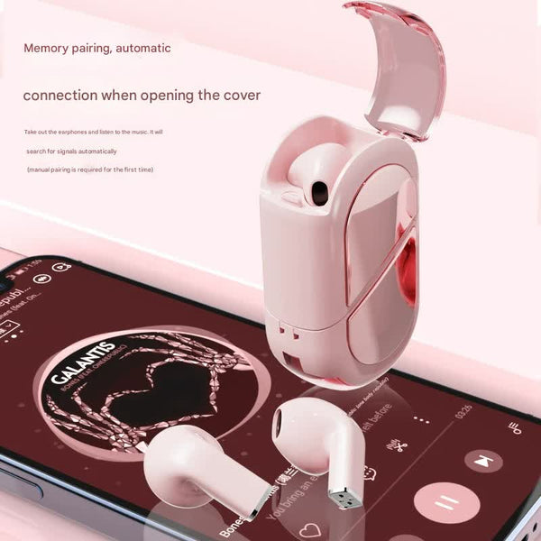 Mini True Wireless Bluetooth 5.3 Heart/Capsule Case Touch Control Auto Connect(White) Earbuds