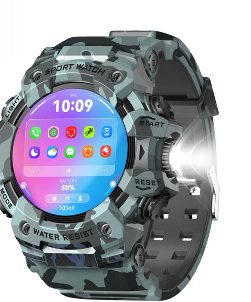 Rugged Outdoor Sport Smartwatch Hd Display Compass Flashlight 100+ Sports Modes Health Monitoring & Bluetooth Calls(Camouflage Gray) Smart Watches