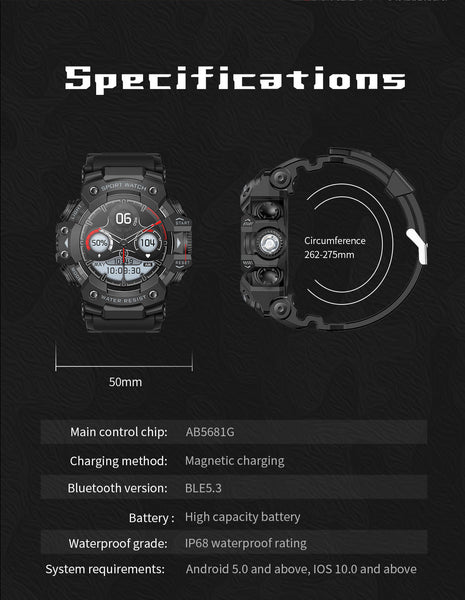 Rugged Outdoor Sport Smartwatch Hd Display Compass Flashlight 100+ Sports Modes Health Monitoring & Bluetooth Calls(Camouflage Gray) Smart Watches
