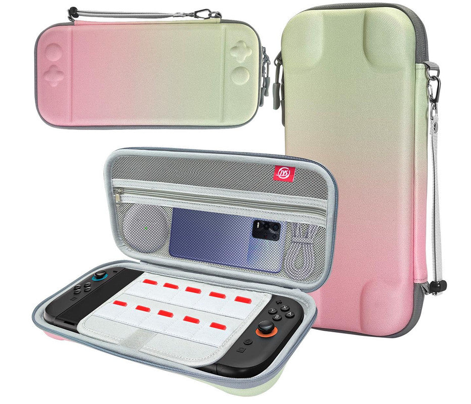 Hard Shell Travel Case For Nintendo Switch/Switch Lite/Oled Game Card Slots & Accessory Pocket(Gradient Pink And Green) Bags Skins & Travel Cases