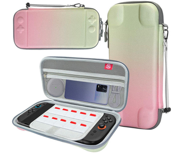 Hard Shell Travel Case For Nintendo Switch/Switch Lite/Oled Game Card Slots & Accessory Pocket(Gradient Pink And Green) Bags Skins & Travel Cases
