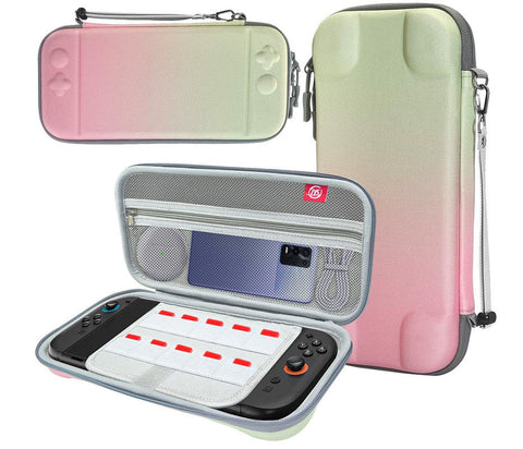 Hard Shell Travel Case For Nintendo Switch/Switch Lite/Oled Game Card Slots & Accessory Pocket(Gradient Pink And Green) Bags Skins & Travel Cases