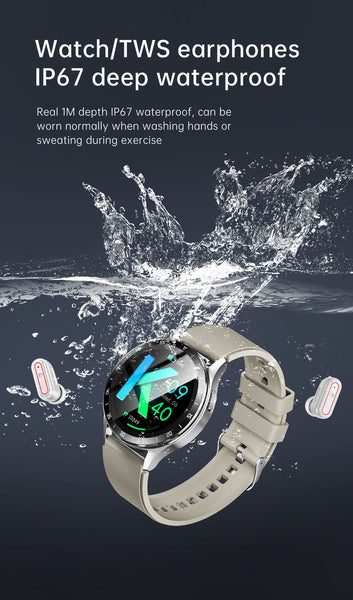 2 In 1 Smartwatch With Built Tws Earphones Ip67 Waterproof Health Monitoring & Cnc Metal Design (Silver Rubber) Smart Watches