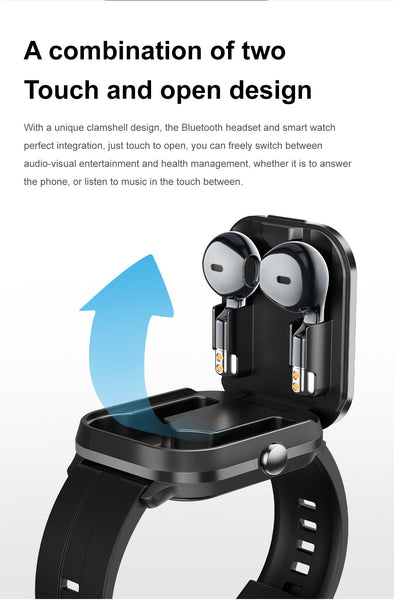 Smartwatch With Built In Tws Earbuds Silicone Sleeve 2.01 Hd Screen Health Monitoring Bluetooth Calls Music Black Rubber Smart Watches