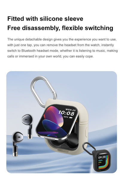 Smartwatch With Built In Tws Earbuds Silicone Sleeve 2.01 Hd Screen Health Monitoring Bluetooth Calls Music Gray Rubber Smart Watches