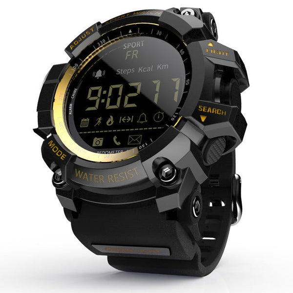 Rugged Sports Smartwatch 50M Waterproof 24H 3D Pedometer Bluetooth Notifications & Long Battery Life (Black With Gold Text) Smart Watches