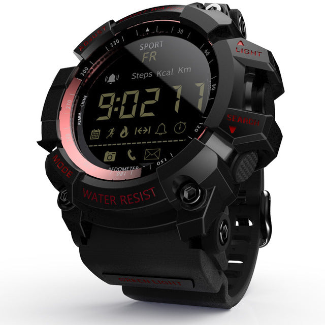 Rugged Sports Smartwatch 50M Waterproof 24H 3D Pedometer Bluetooth Notifications & Long Battery Life (Black With Red Text) Smart Watches
