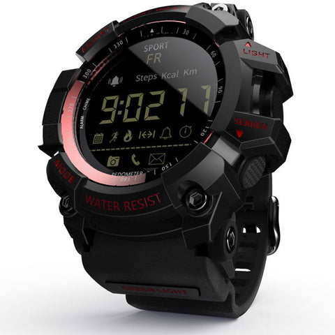 Rugged Sports Smartwatch 50M Waterproof 24H 3D Pedometer Bluetooth Notifications & Long Battery Life (Black With Red Text) Smart Watches
