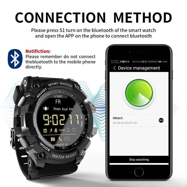 Rugged Sports Smartwatch 50M Waterproof 24H 3D Pedometer Bluetooth Notifications & Long Battery Life (Black With Red Text) Smart Watches