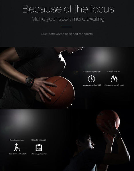 Rugged Sports Smartwatch 50M Waterproof 24H 3D Pedometer Bluetooth Notifications & Long Battery Life (Black With Red Text) Smart Watches