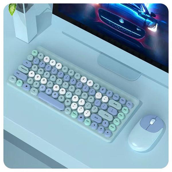 Pink Wireless Keyboard Mouse Combo Retro Round Keycaps 2.4Ghz Ergonomic Design Keyboard & Mouse Bundles