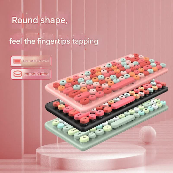 Blue Wireless Keyboard Mouse Combo Retro Round Keycaps 2.4Ghz Ergonomic Design Keyboard & Mouse Bundles