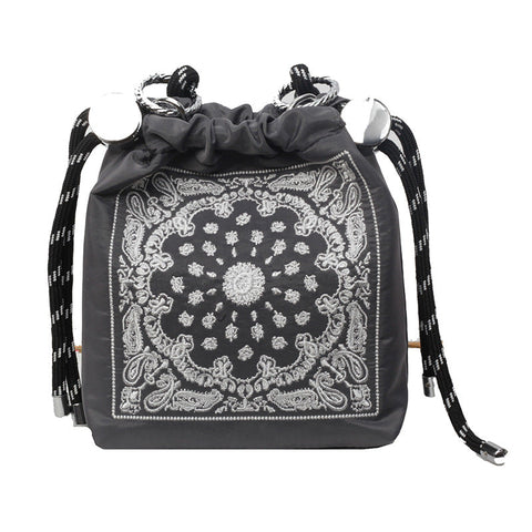 Chic Drawstring Bucket Bag With Intricate Print Adjustable Rope Strap Lightweight Fabric(Gray) Women's Bags & Handbags