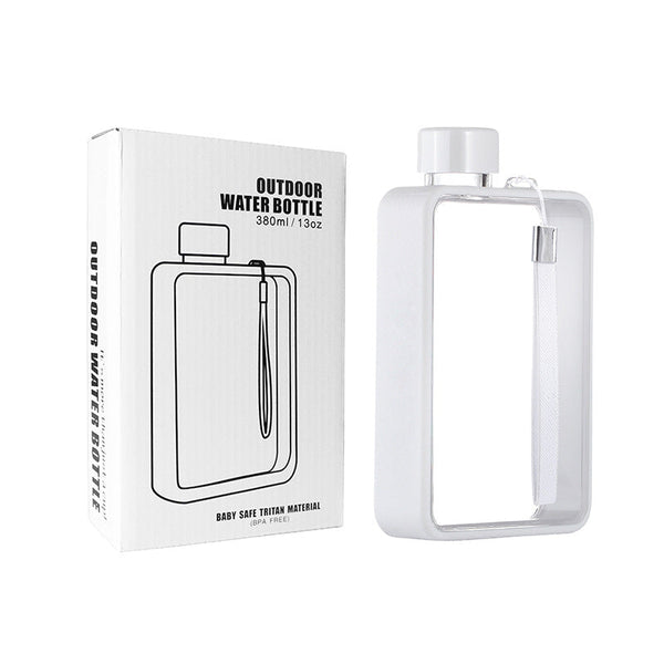Slim Tritan Flat Water Bottle 380Ml Bpa Free Leakproof With Leather Textured Sleeve Strap White Vacuum Flasks & Mugs